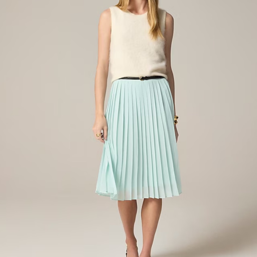 Dynamite Pleated Midi Skirt in Light Blue with Cream Top